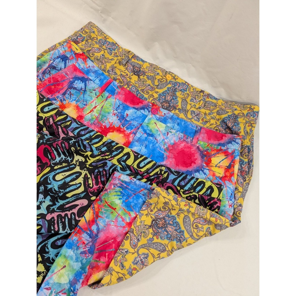 Lot Of 3 Hreski Mens Shorts Size 46‎ Colorful Geometric Print Golf Excellent
